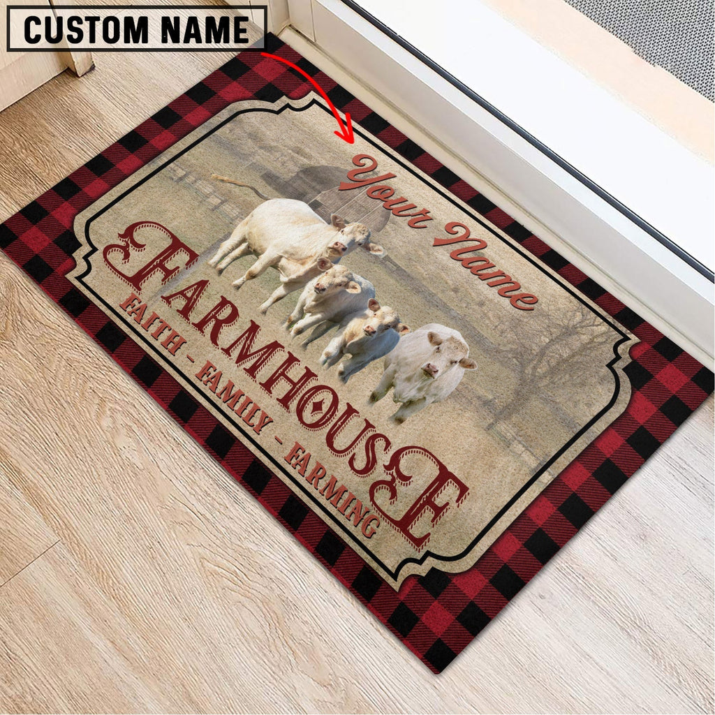 Charolais No Horn Faith Family Farming Custom Name Doormat