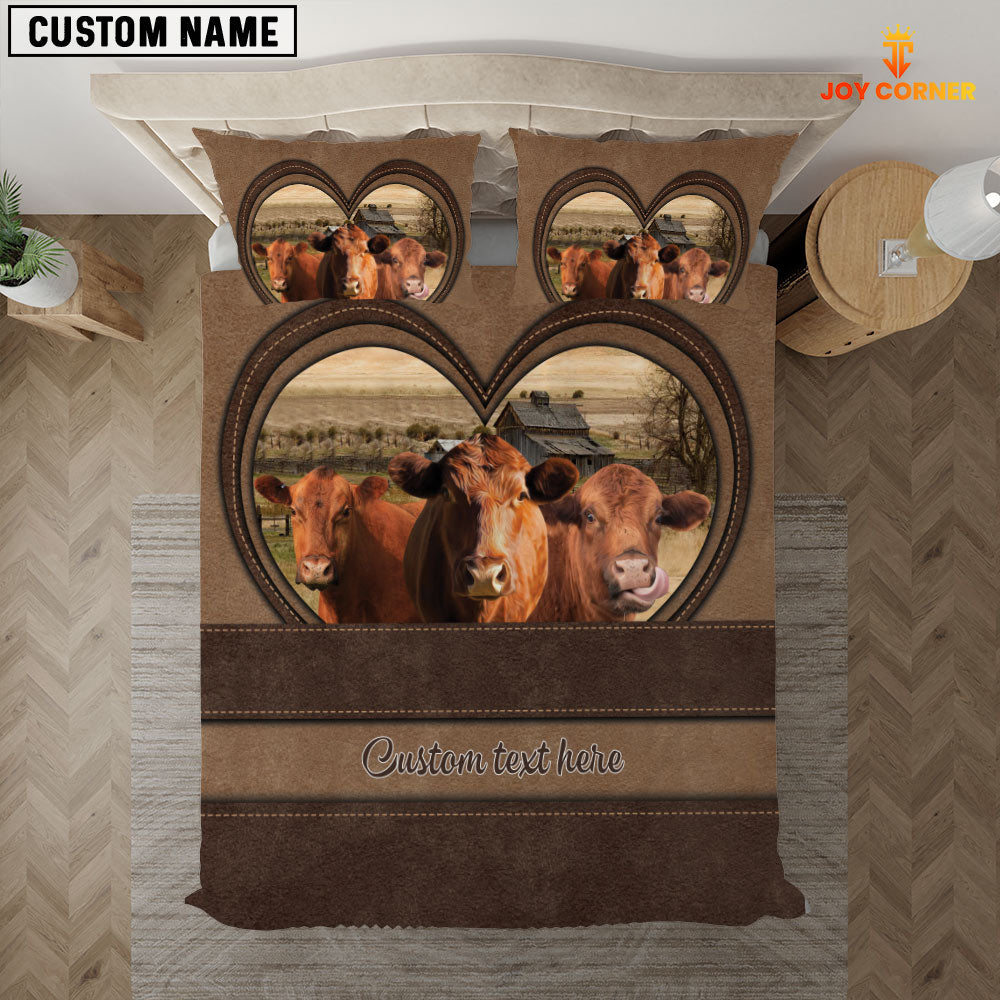Red Angus In Heart Custom Name Bedding Set