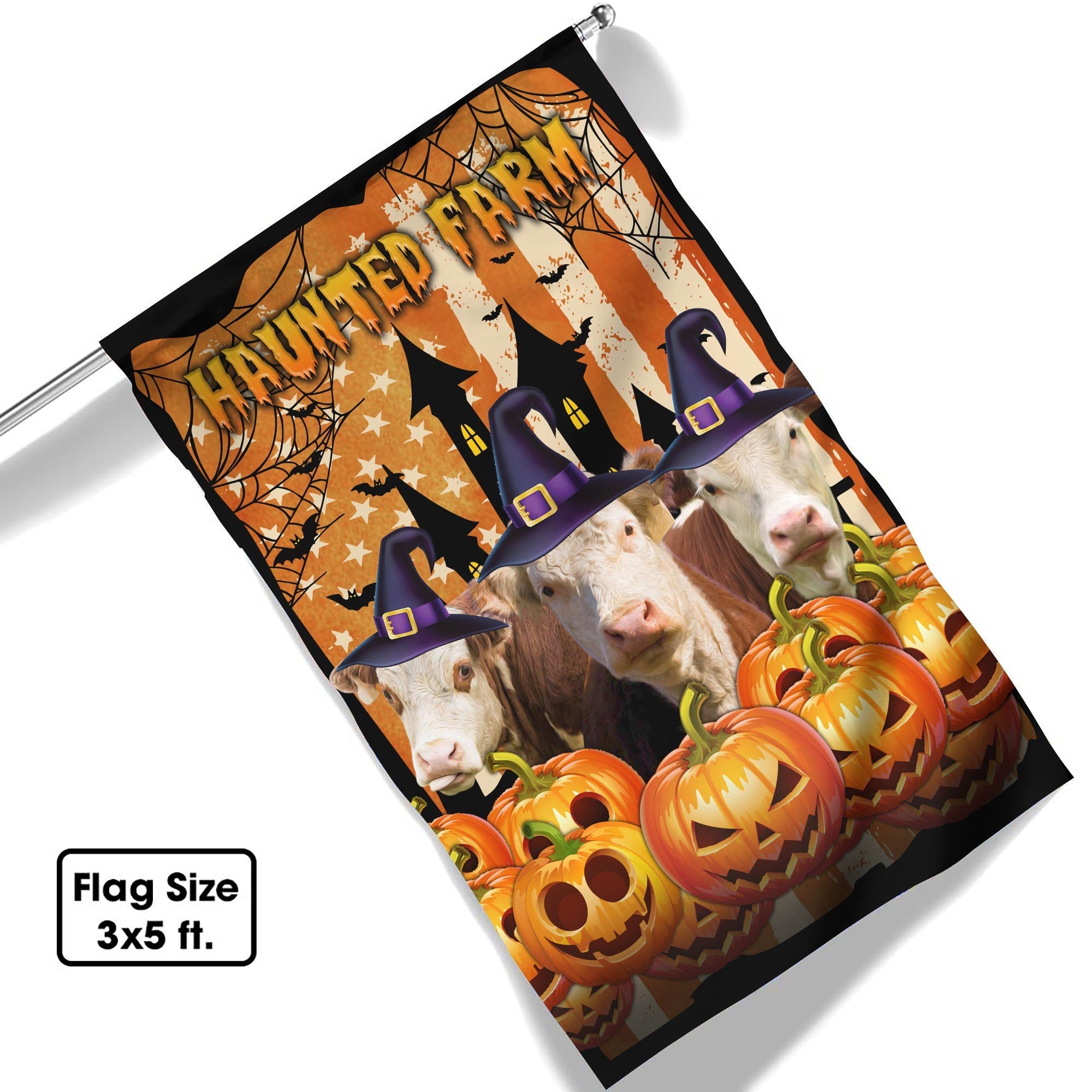 Hereford Cattle Haunted Farm Halloween Flag