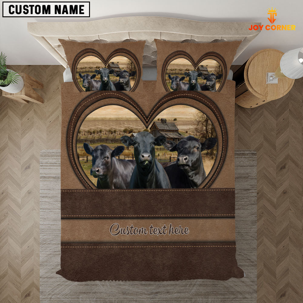 Black Angus In Heart Custom Name Bedding Set