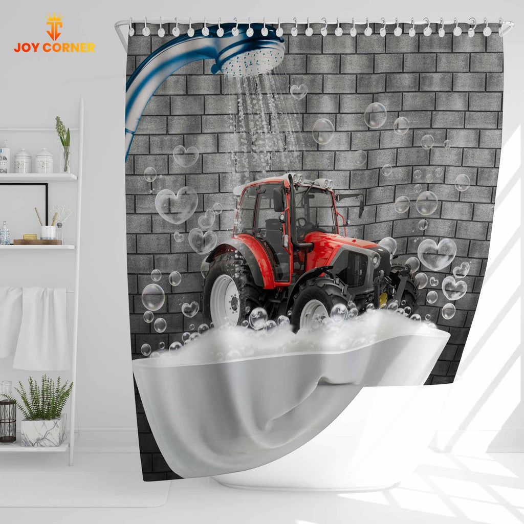 Red Tractor Brick Wall 3D Shower Curtain