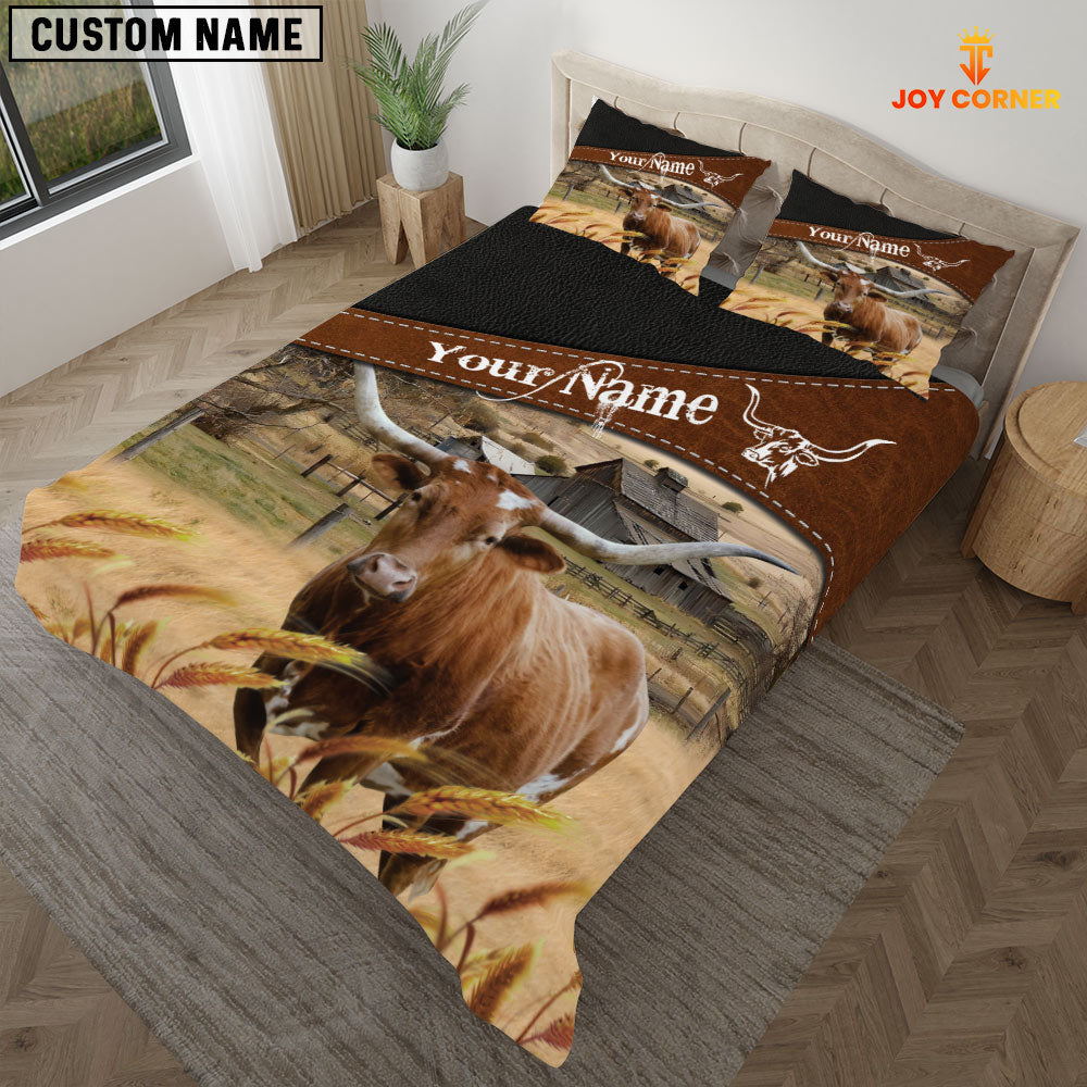 Texas Longhorn On The Field Customized Name 3D Bedding Set
