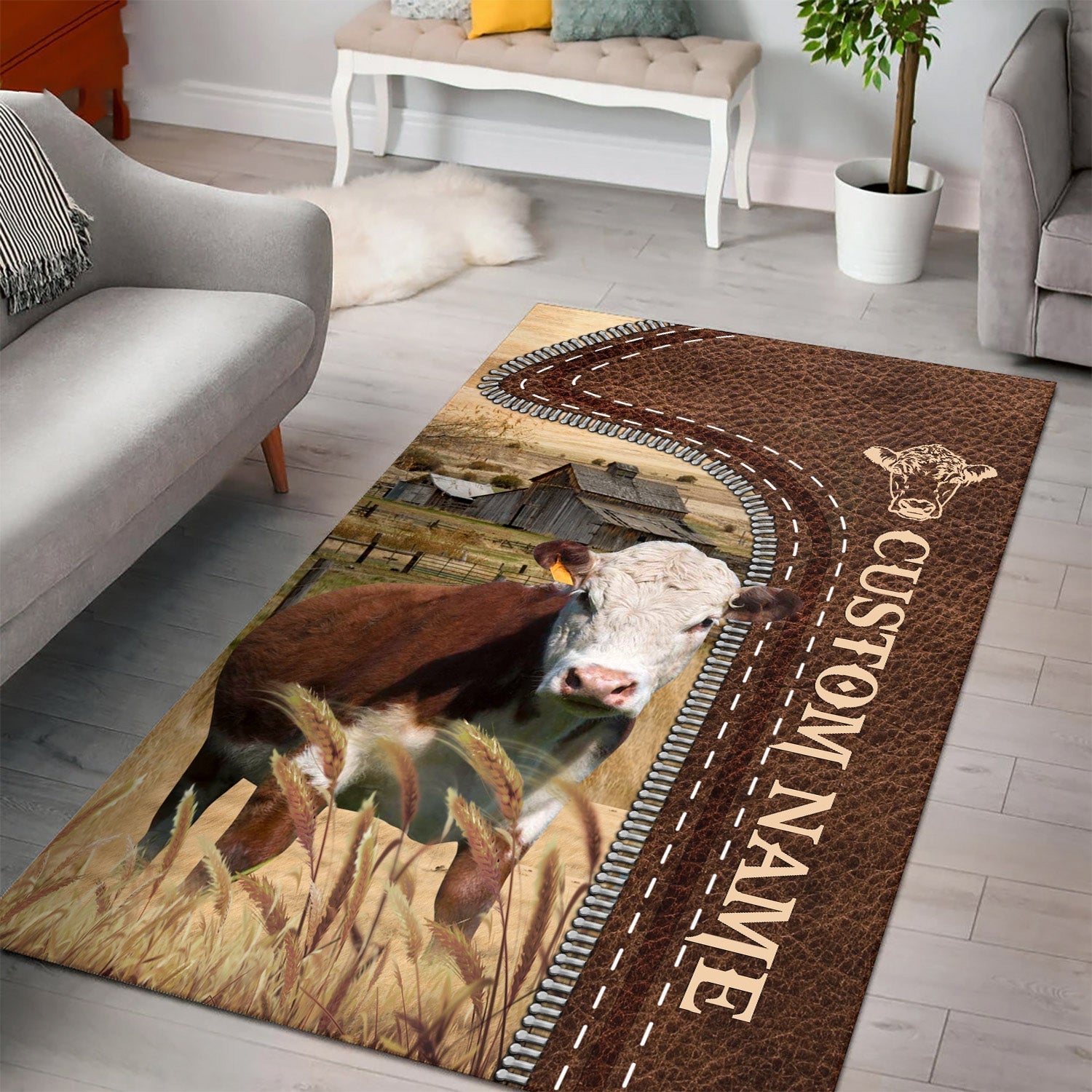 Hereford Farming Personalized Name 3D Rug