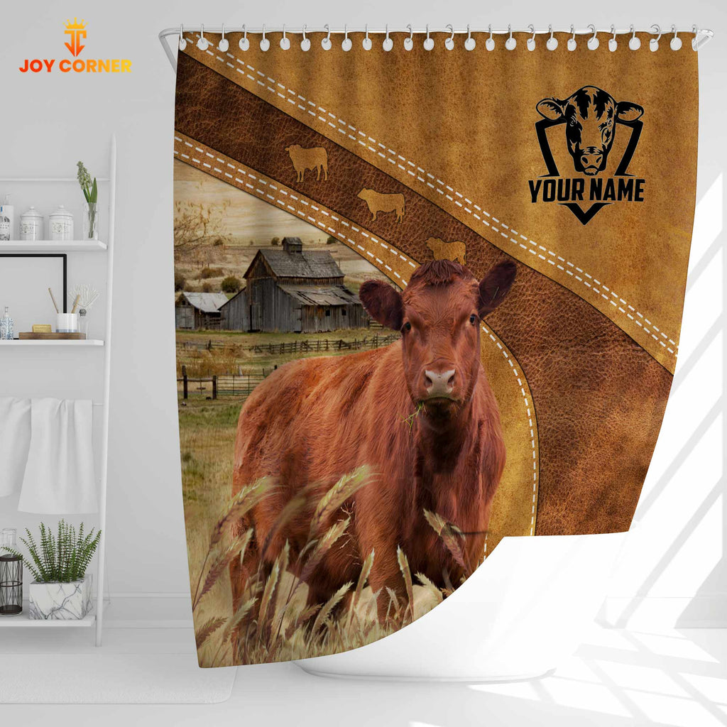 Custom Name Red Angus Pattern Shower Curtain