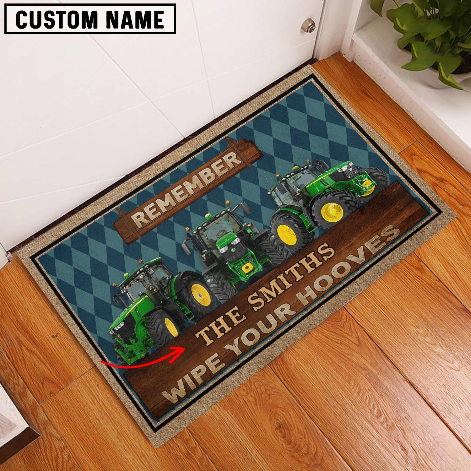 Tractor Wipe Your Hooves Custom Name Doormat