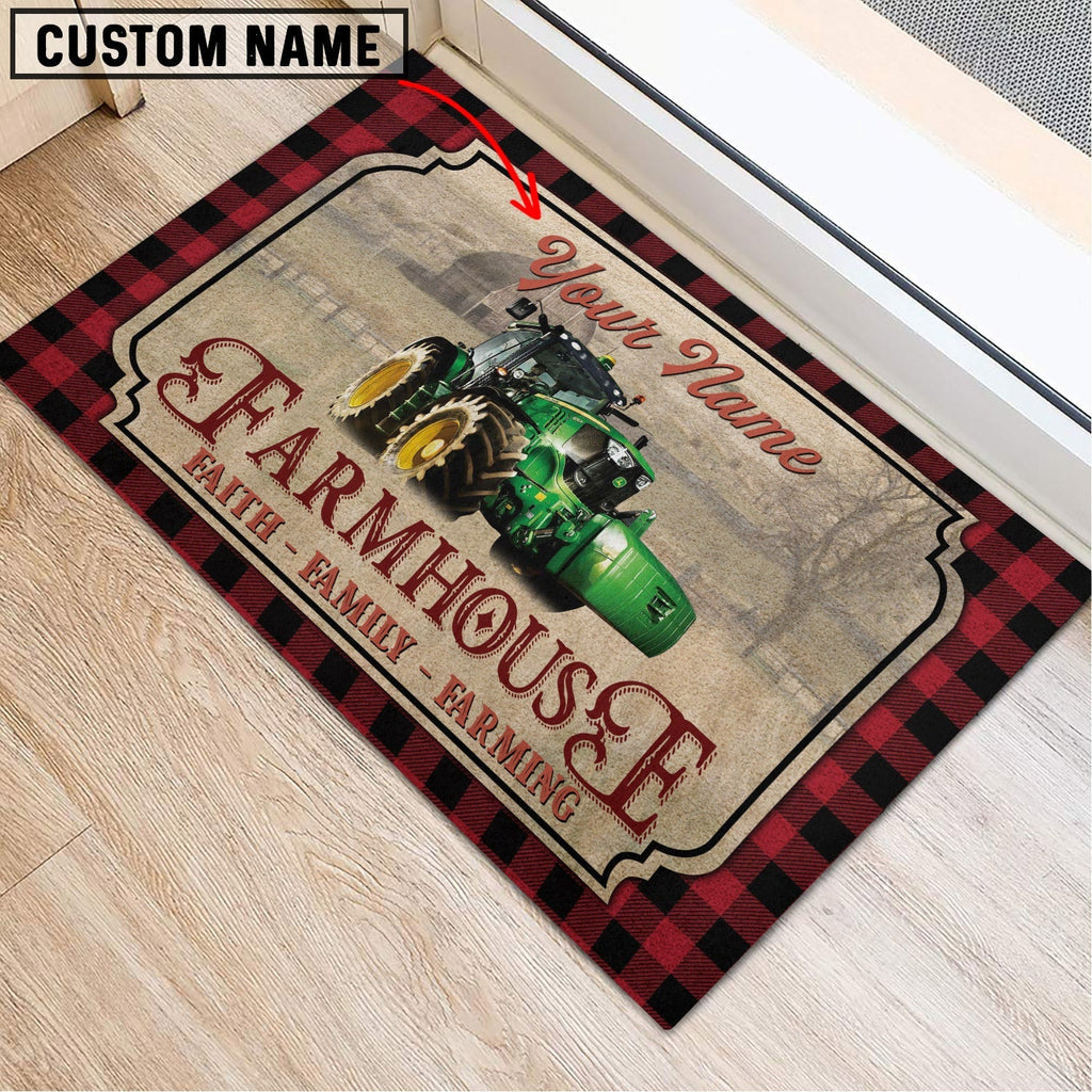 Farm Tractor Faith Family Farming Custom Name Doormat