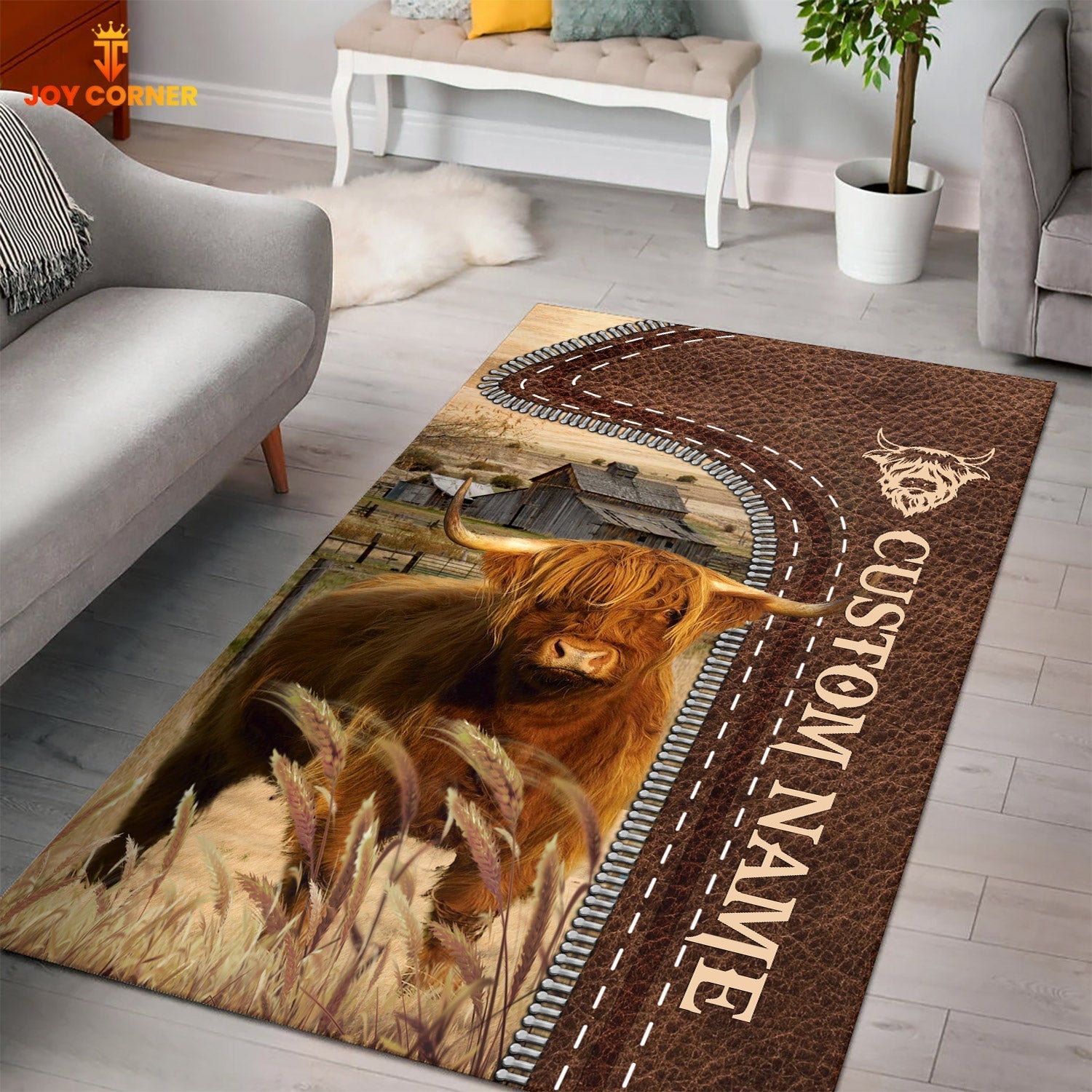 Highland Farming Personalized Name 3D Rug