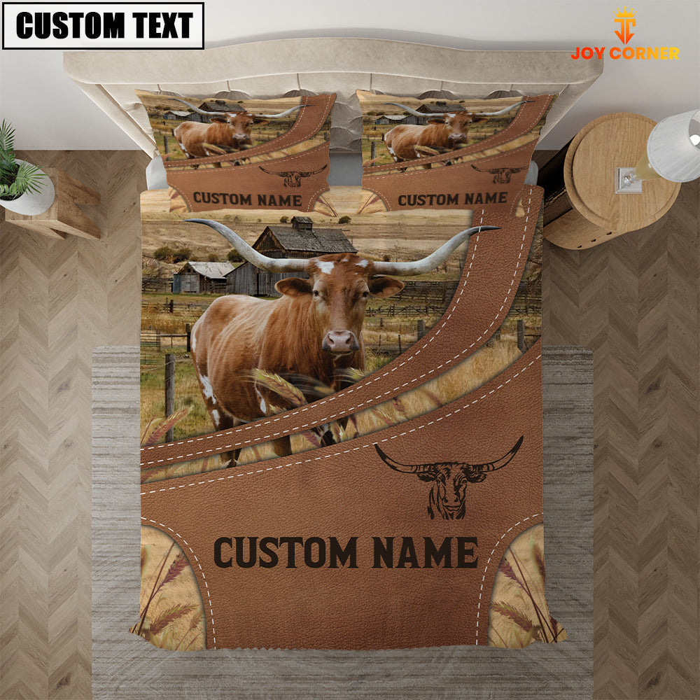 Custom Name Texas Longhorn On Farm Bedding Set