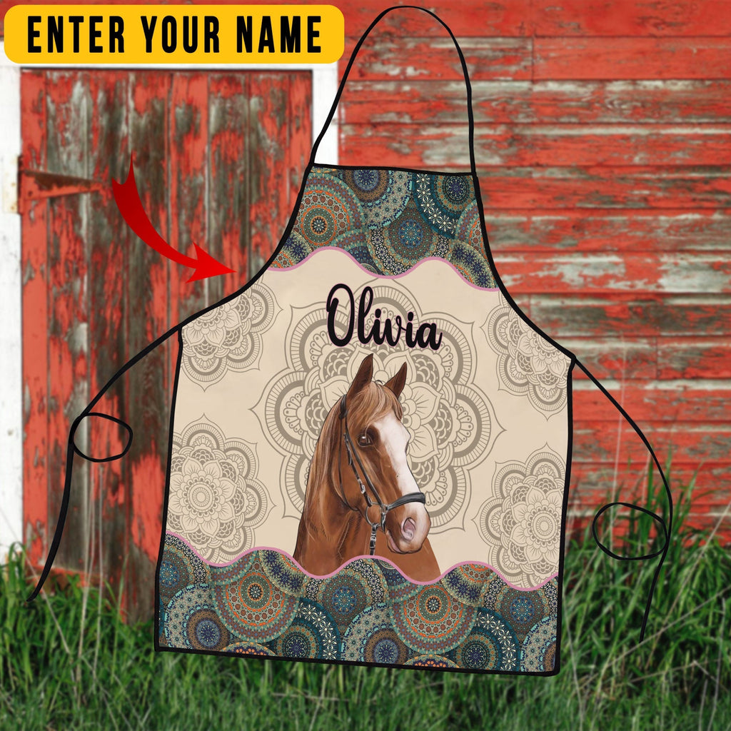 Personalized Name Mandala Pattern Horse All Over Printed 3D Apron