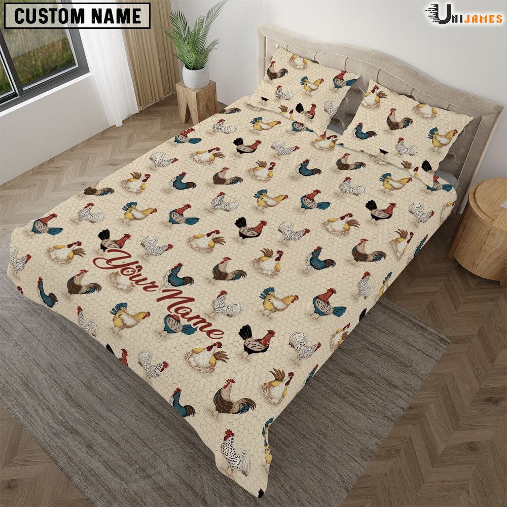 Chicken Brown Pattern Custom Name Bedding Set