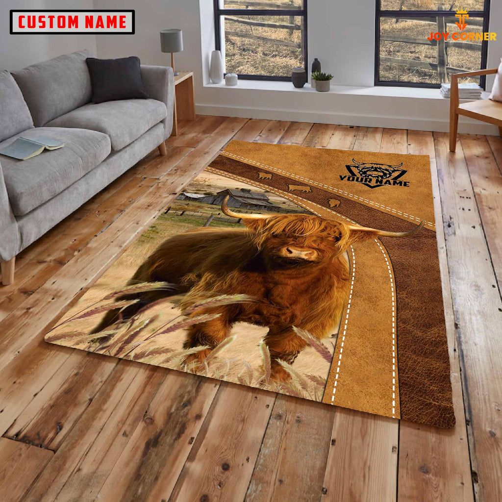 Highland Farming Brown Personalized Name 3D Rug