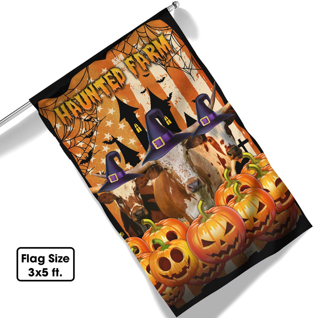 TX Longhorn Cattle Haunted Farm Halloween Flag