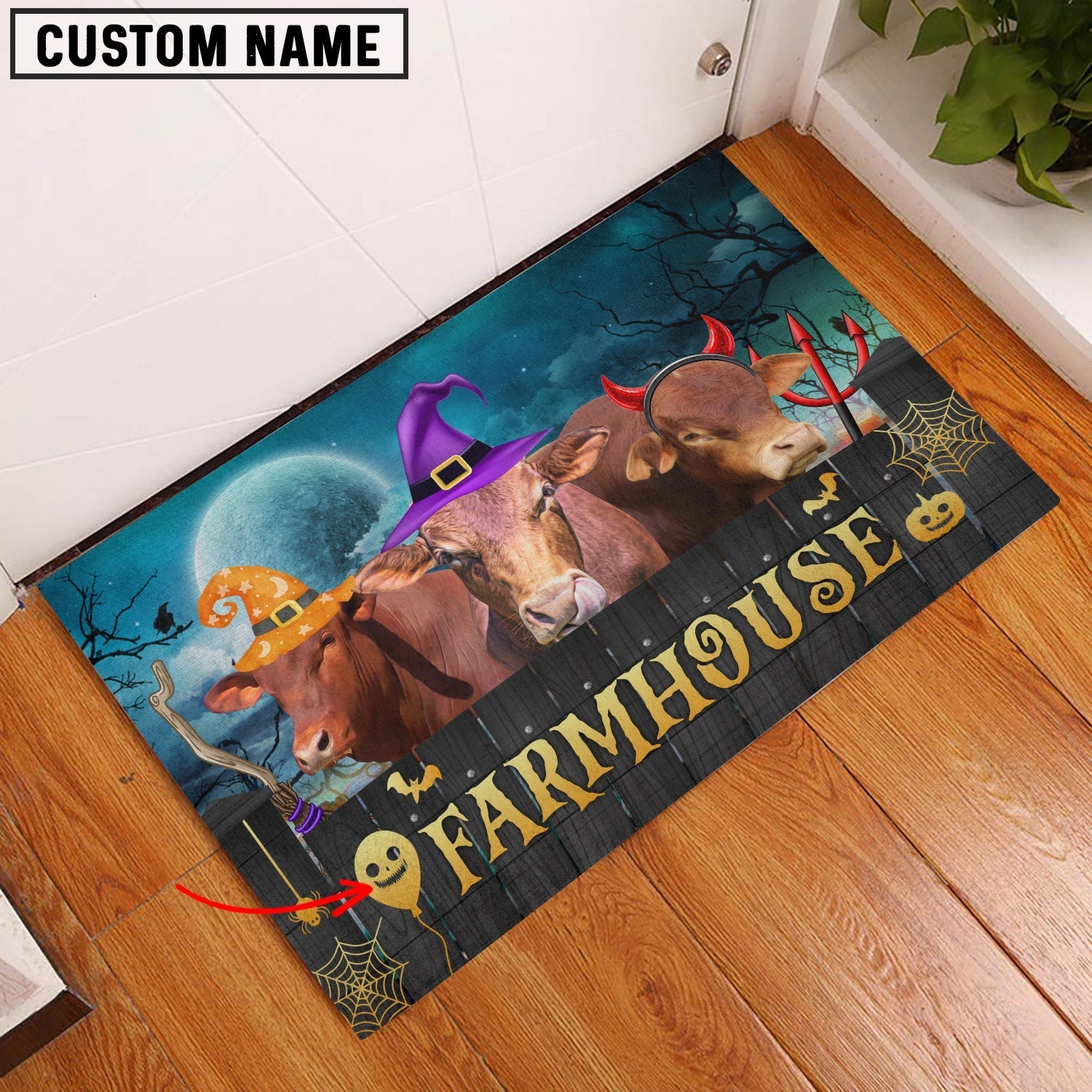 Beefmaster Farmhouse Halloween Custom Name Doormat