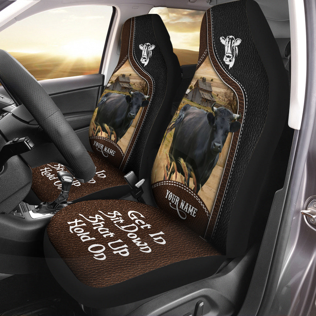 Dexter Personalized Name Black And Brown Leather Pattern Car Seat Covers Universal Fit (2Pcs)