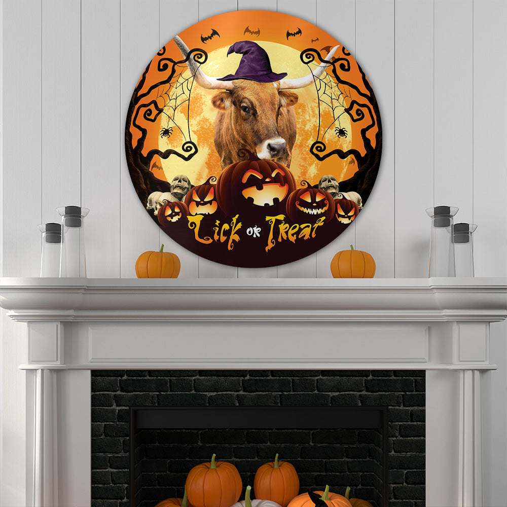 Halloween TX-Longhorn Cattle All Printed 3D Round Wooden Sign