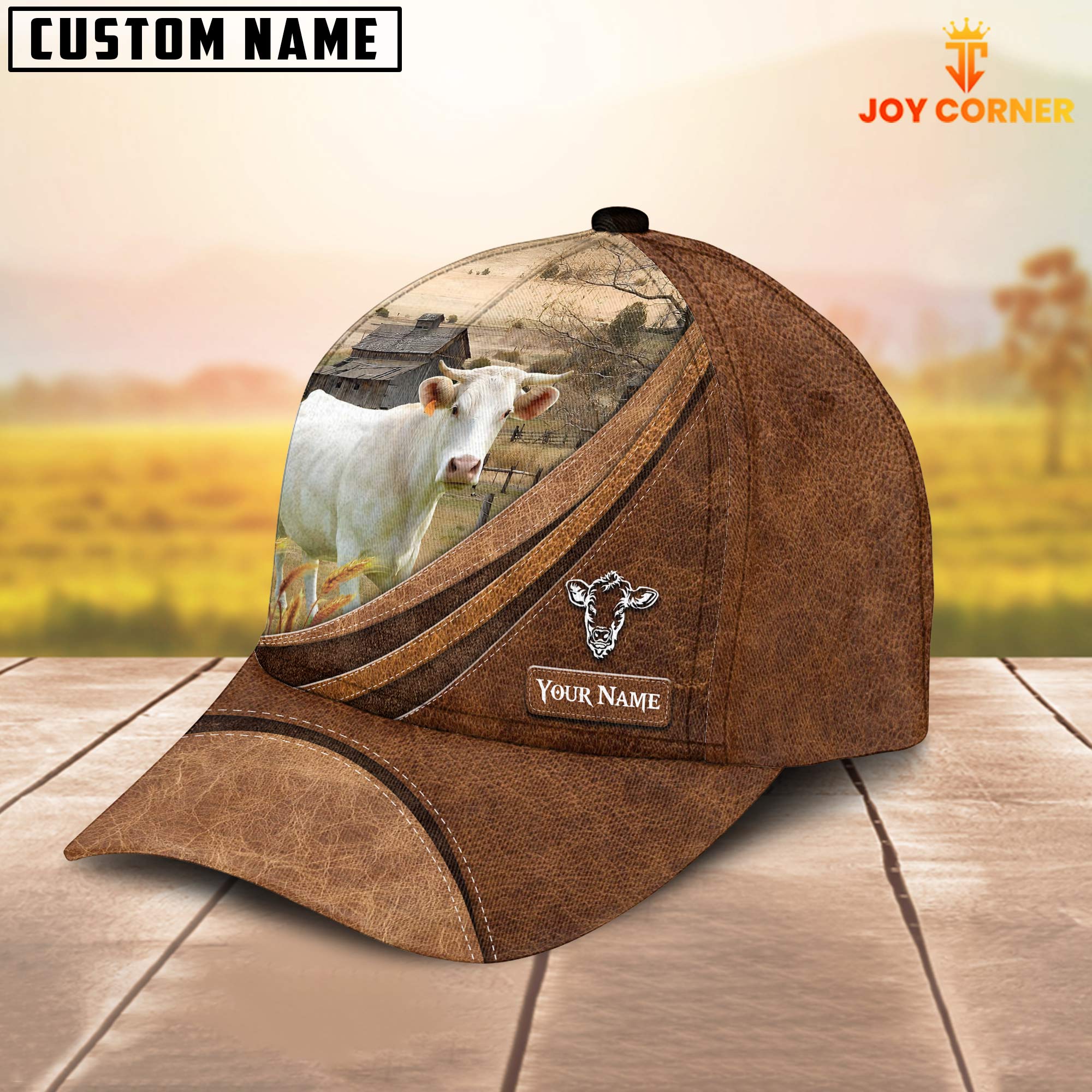 Custom Name Charolais Leather Pattern Classic Cap