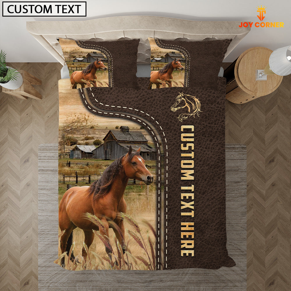 Horse Custom Text Leather Pattern Bedding Set