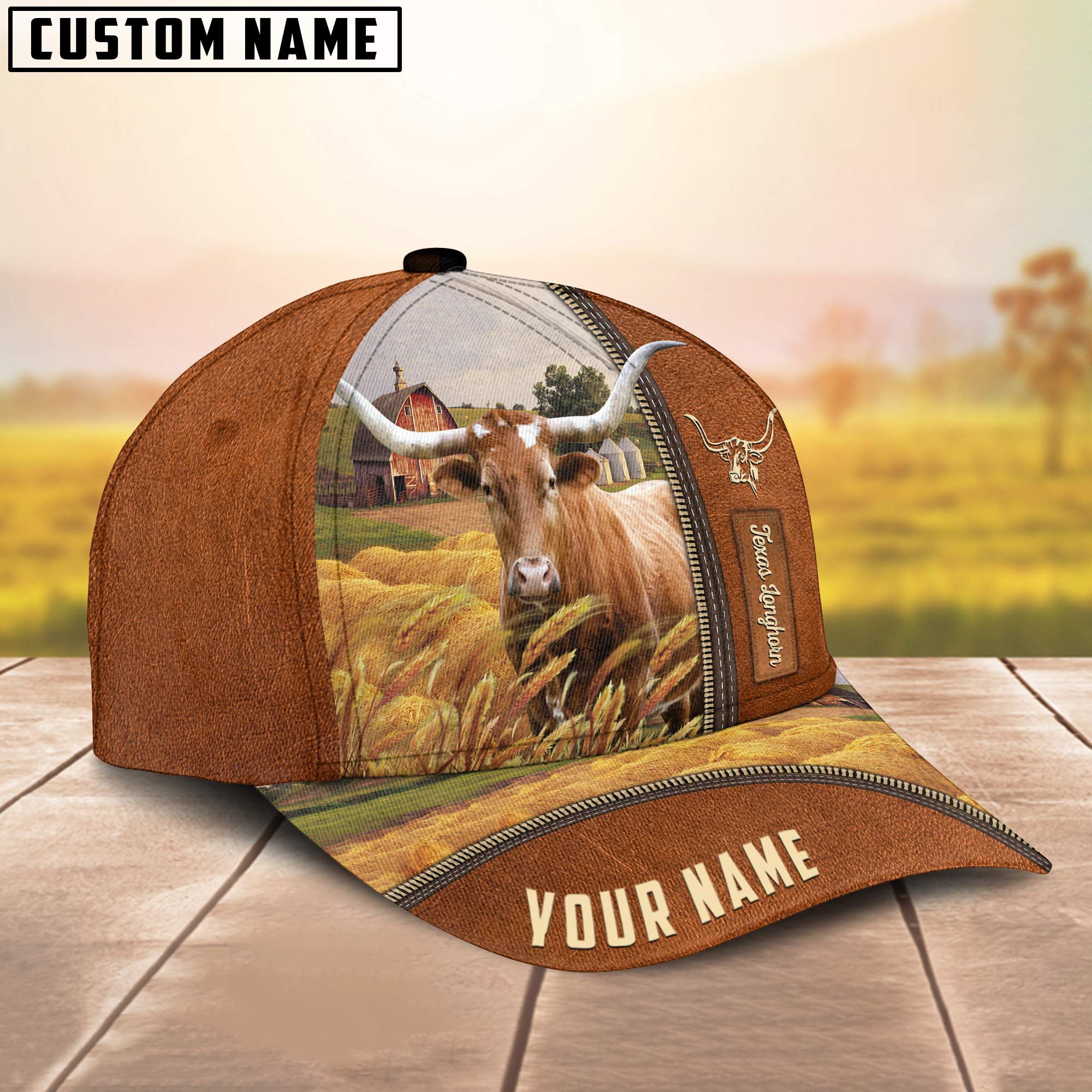 Personalized Name Texas Longhorn Barn Farm Cap
