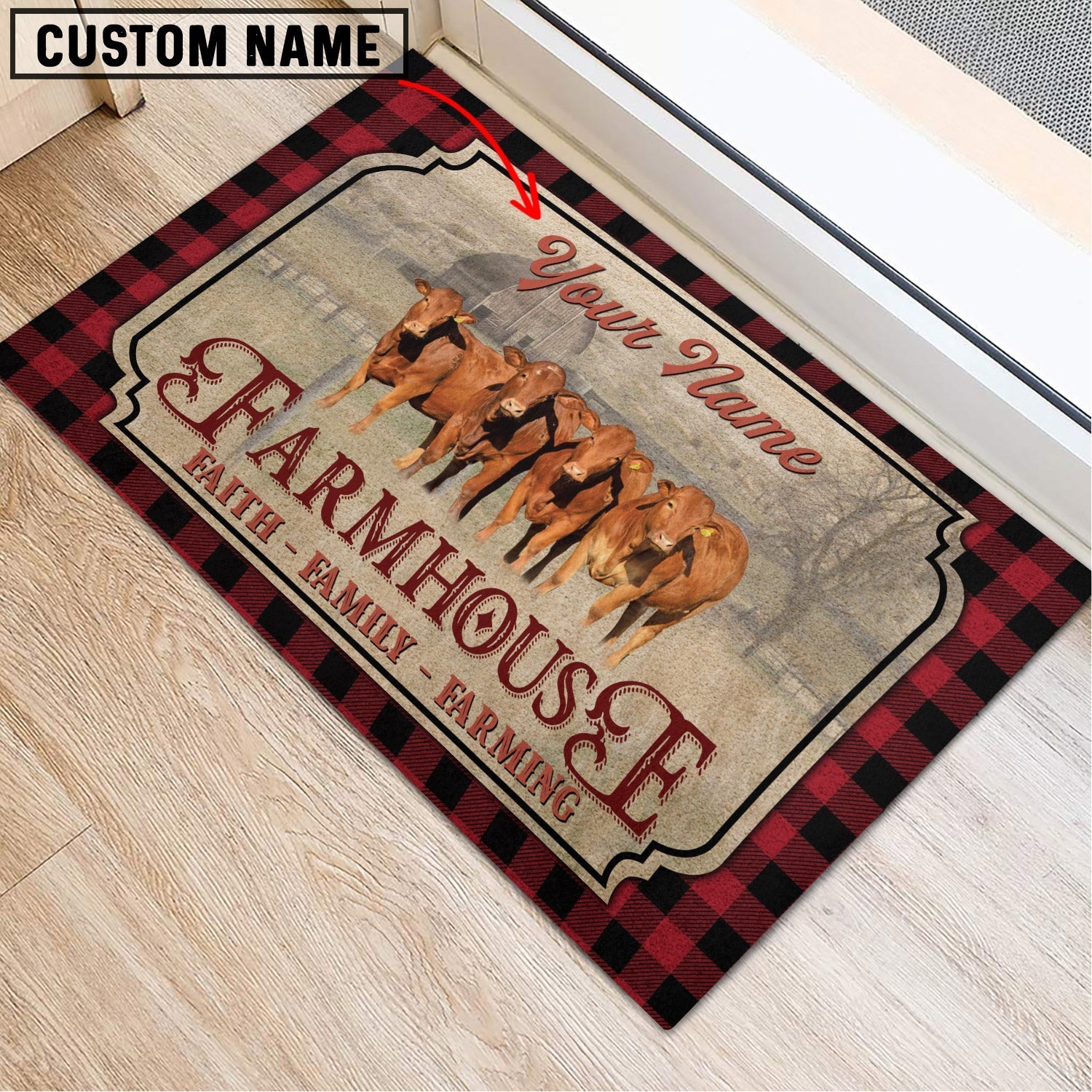 Beefmaster Faith Family Farming Custom Name Doormat