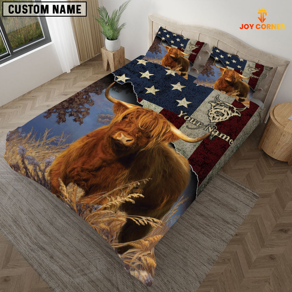 Highland Cattle America Customized Name 3D Bedding Set