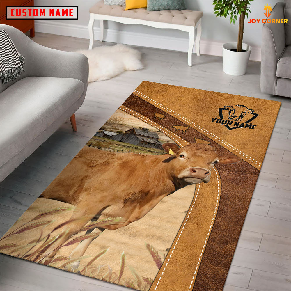 Limousin Farming Brown Personalized Name 3D Rug