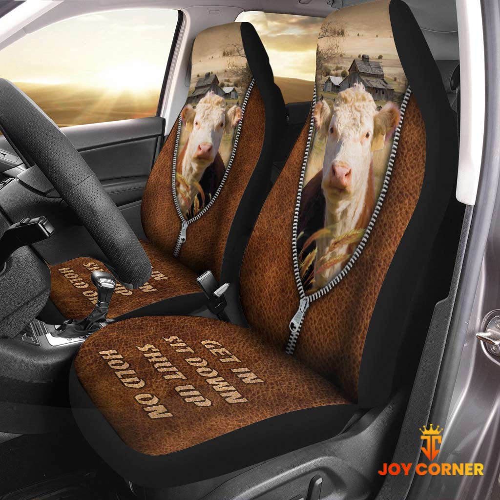 Hereford Zipper Leather Pattern Car Seat Covers Universal Fit (2Pcs)