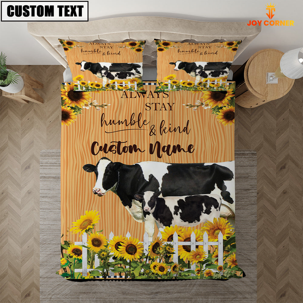 Holstein Stay Humble And Kind Custom Name Bedding Set