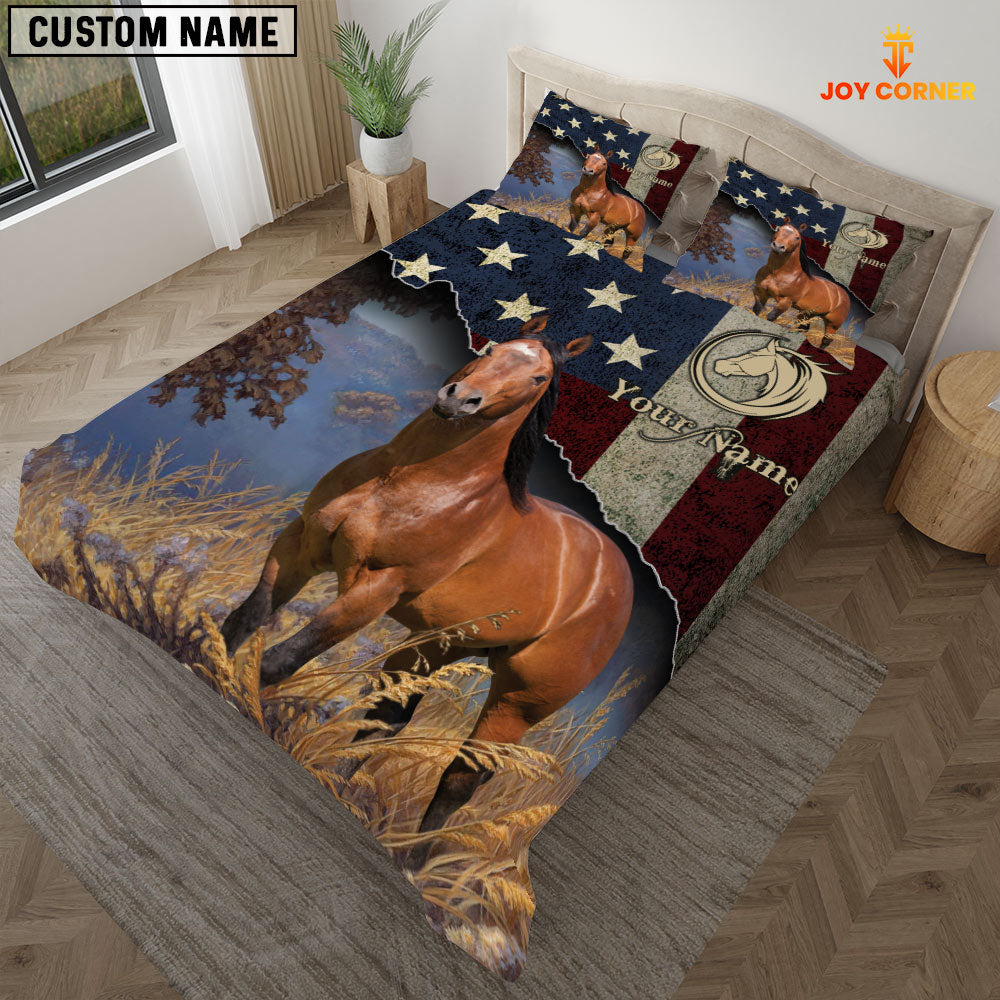 Horse America Customized Name 3D Bedding Set