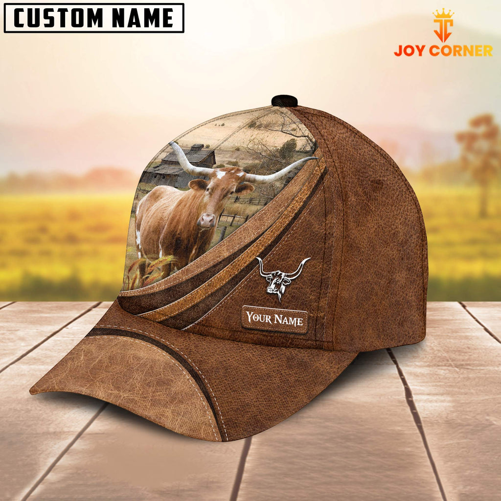 Custom Name Texas Longhorn Leather Pattern Classic Cap