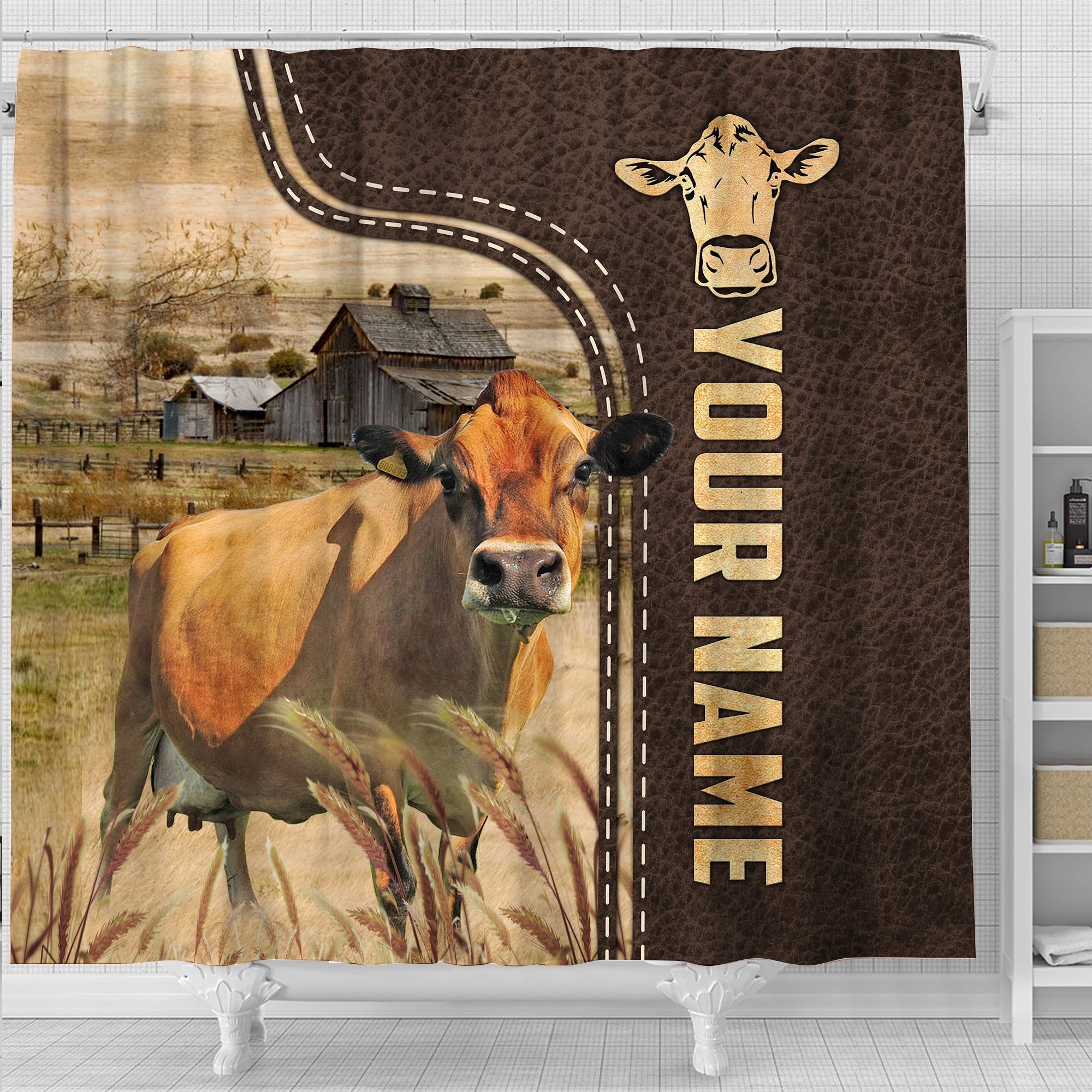 Jersey Leather Pattern Custom Name Shower Curtain