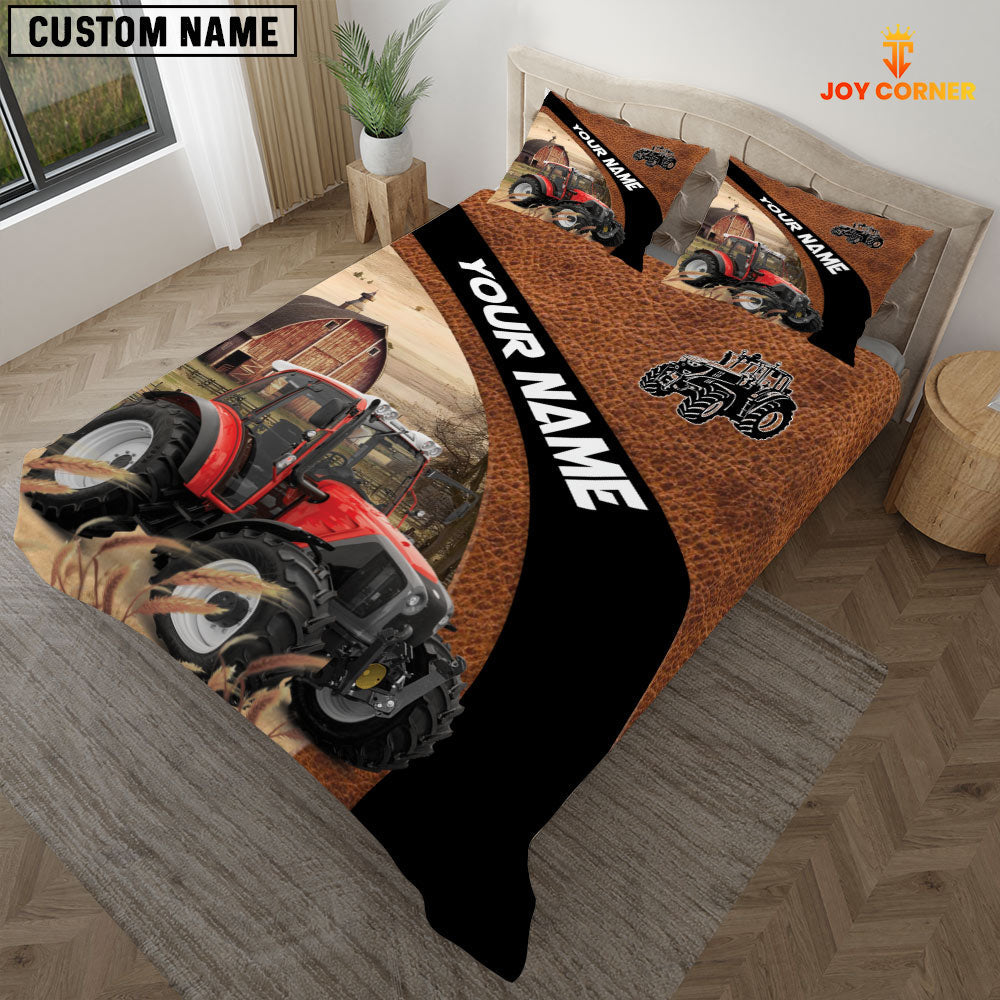 Red Tractor On The Farm Customized Name Red Barn Bedding Set