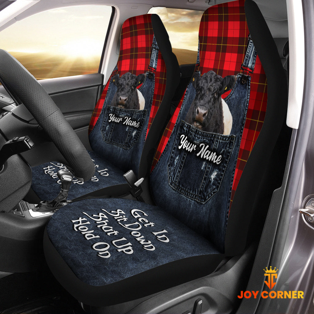 Customized Name Belted Galloway Jean Overalls Pattern Car Seat Covers (2Pcs)