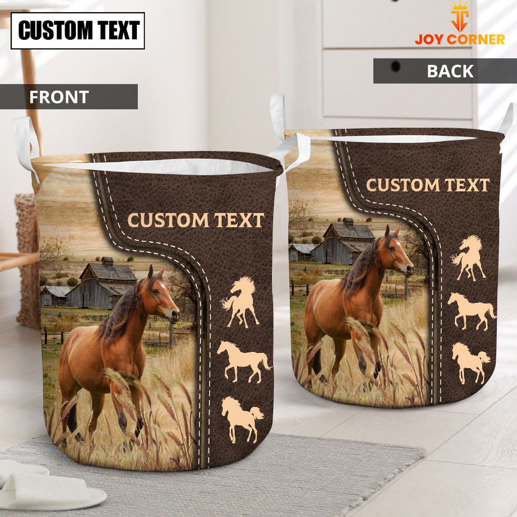Horse Custom Name Leather Pattern Laundry Basket