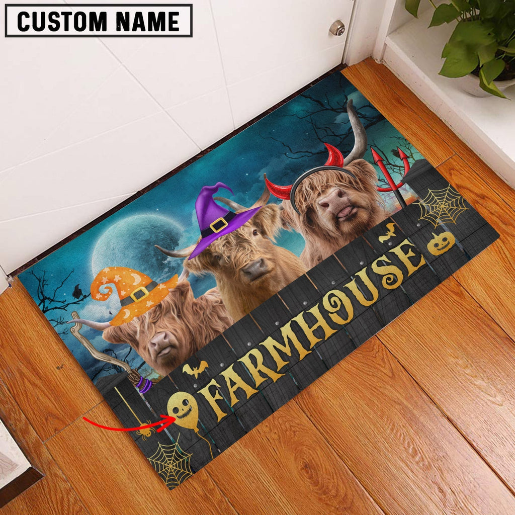 Highland Farmhouse Halloween Custom Name Doormat