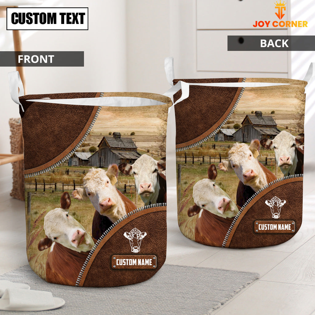 Hereford Cow Custom Name Laundry Basket
