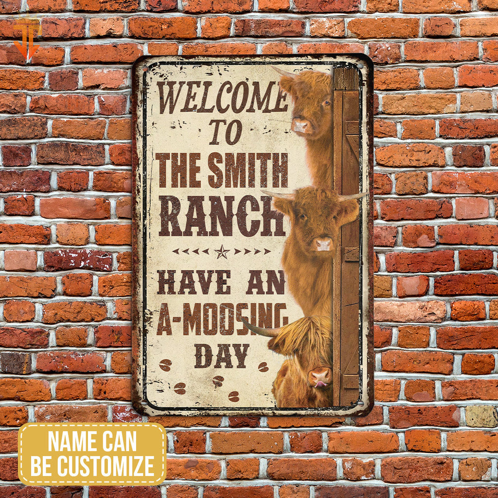 Personalized Name Highland Have An AMOO-SING Day All Printed 3D Metal Sign