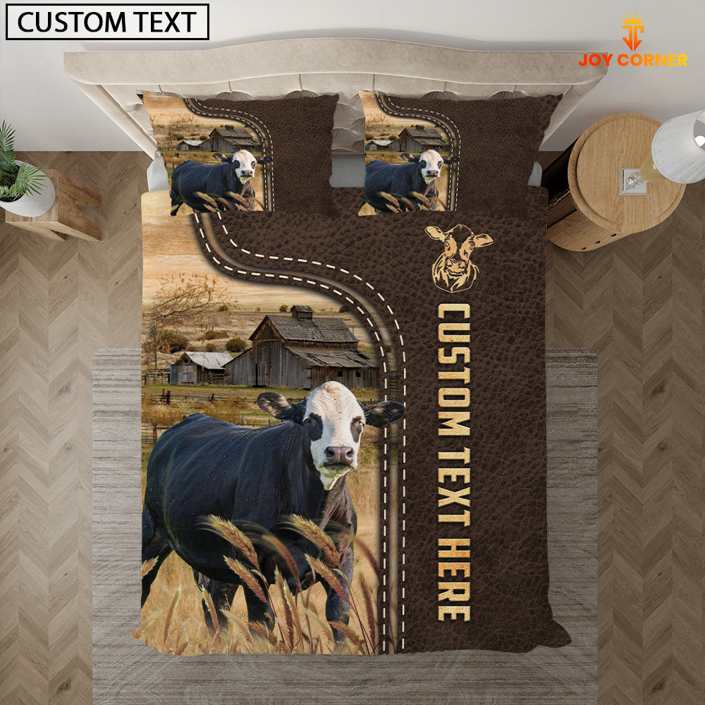 Black Baldy Custom Text Leather Pattern Bedding Set