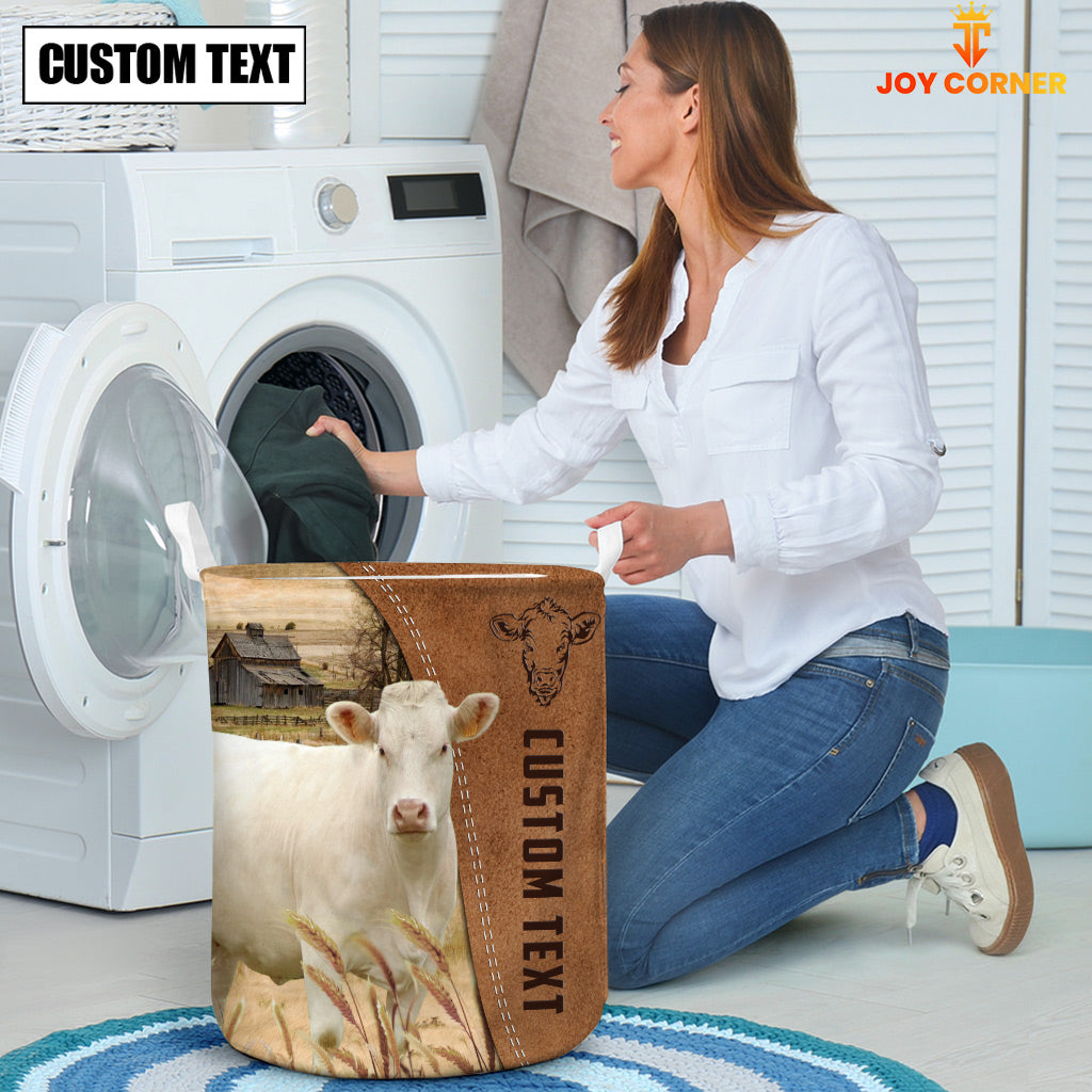 Charolais Brown Farm Custom Name Laundry Basket