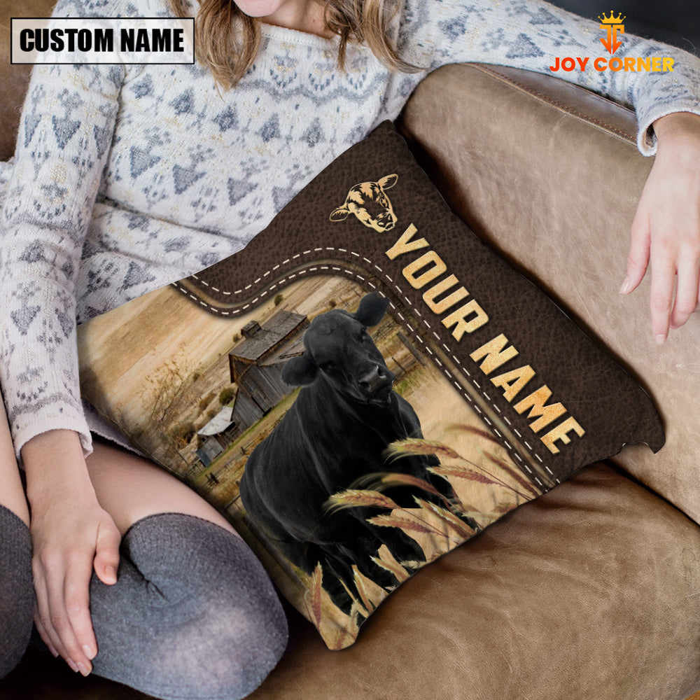 Black Angus Custom Name Leather Pattern Pillow Case