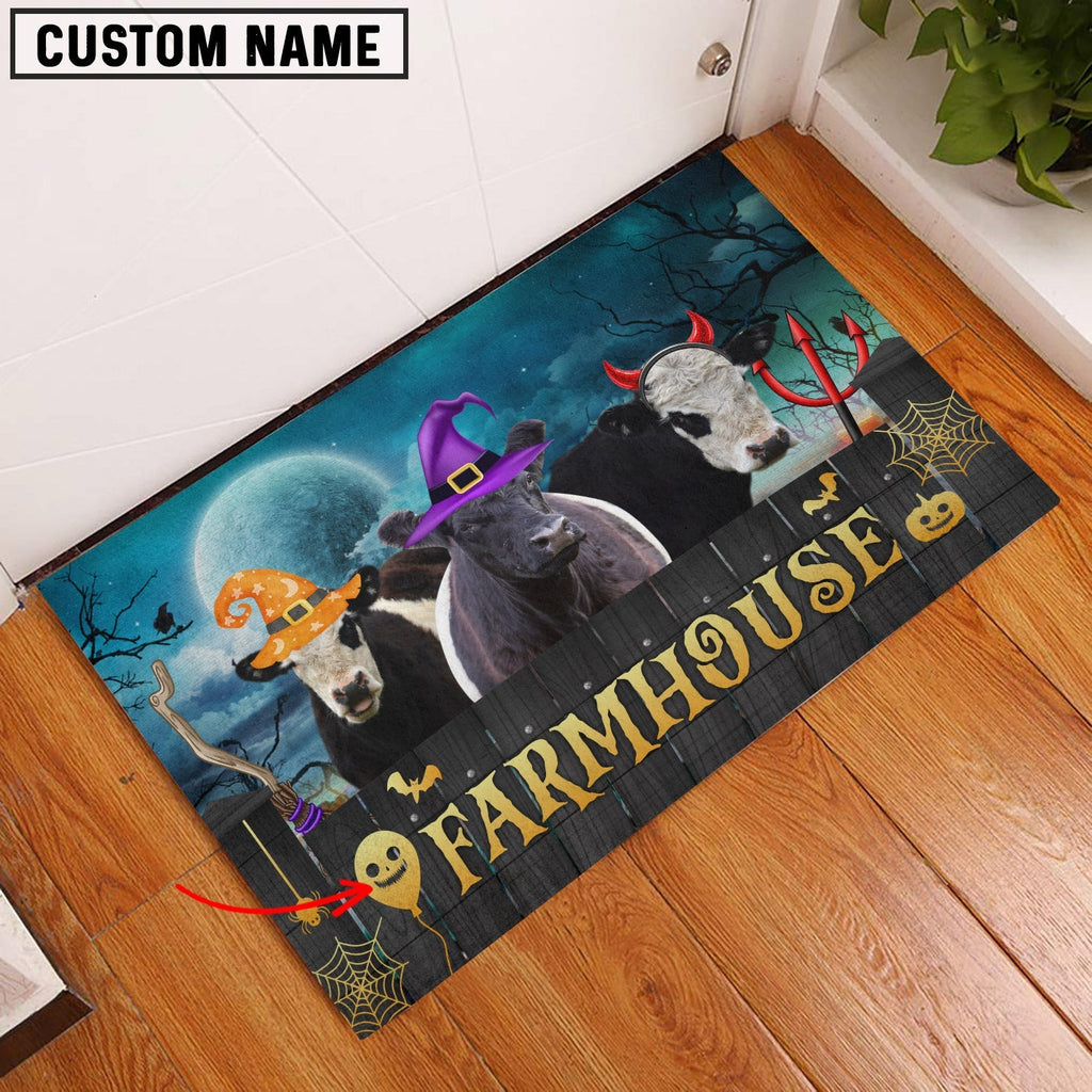 Belted Galloway Farmhouse Halloween Custom Name Doormat