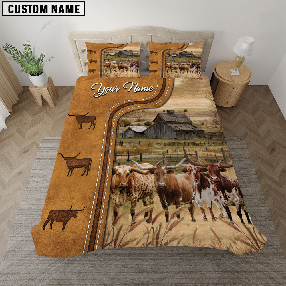 Texas Longhorn On The Farm Personalized Name Bedding Set