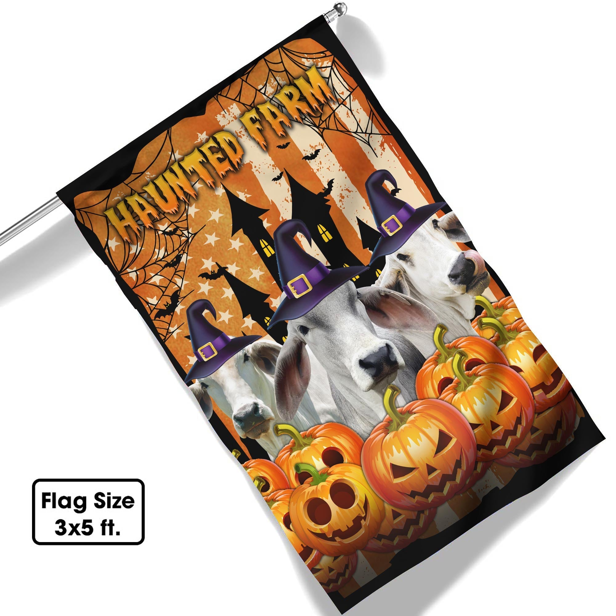 Brahman Cattle Haunted Farm Halloween Flag