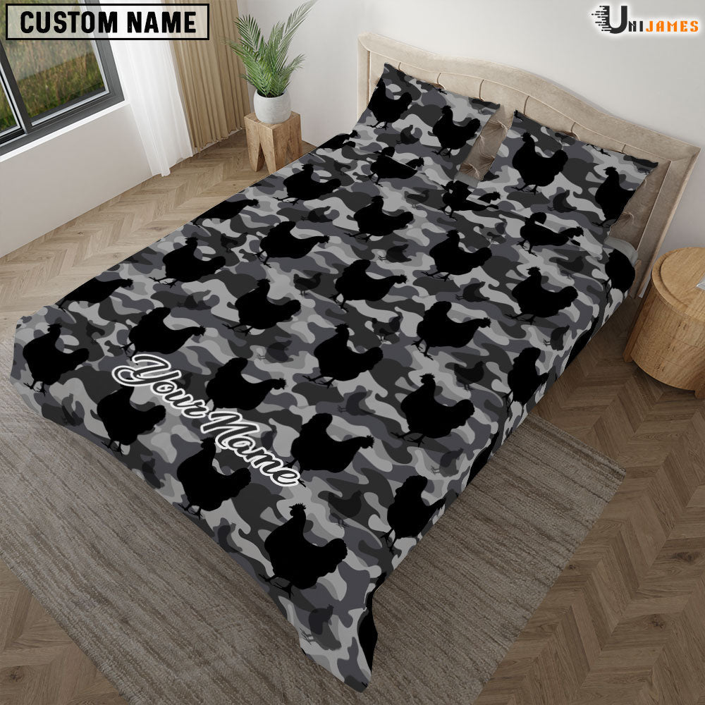 Chicken Black Camo Pattern Custom Name Bedding Set