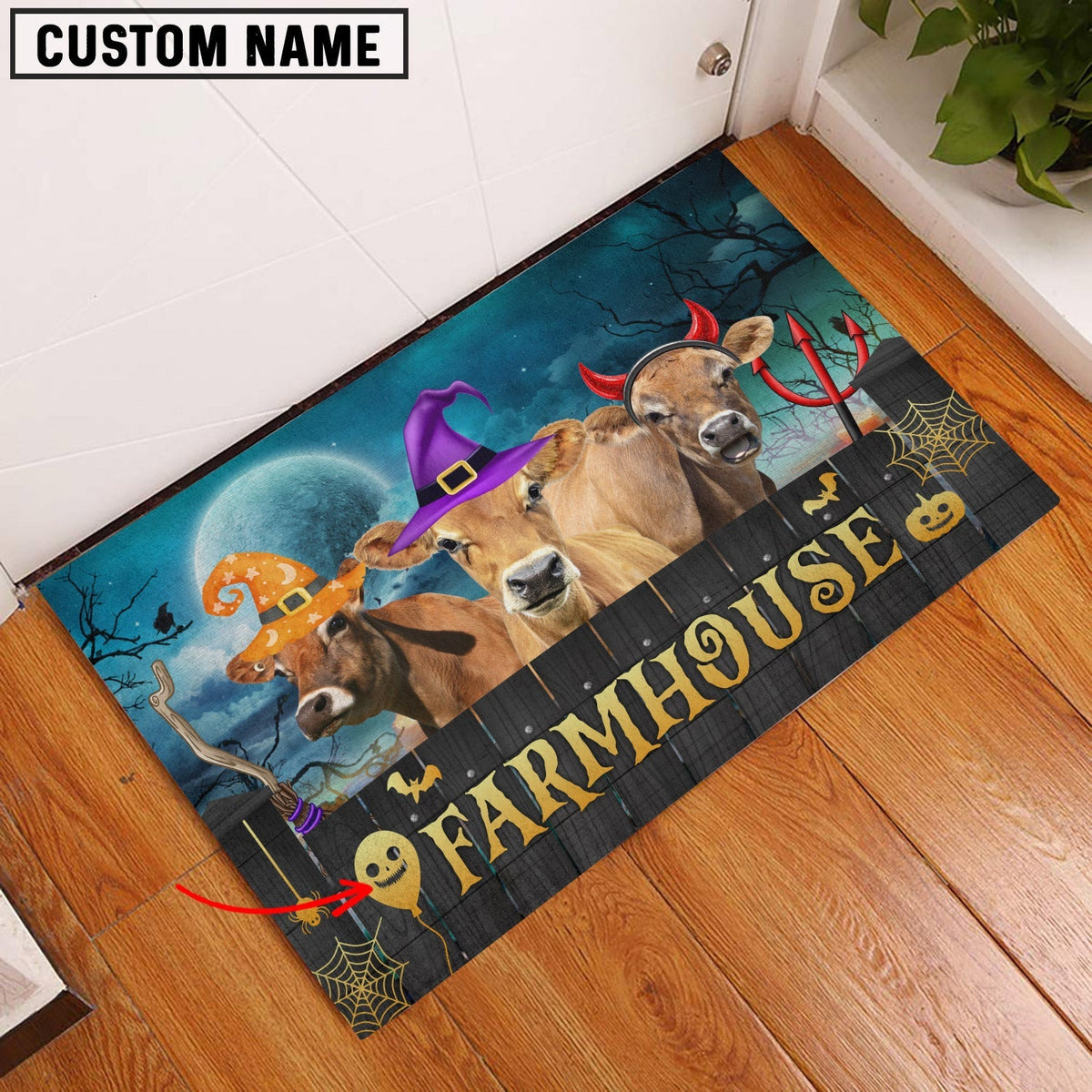 Jersey Farmhouse Halloween Custom Name Doormat