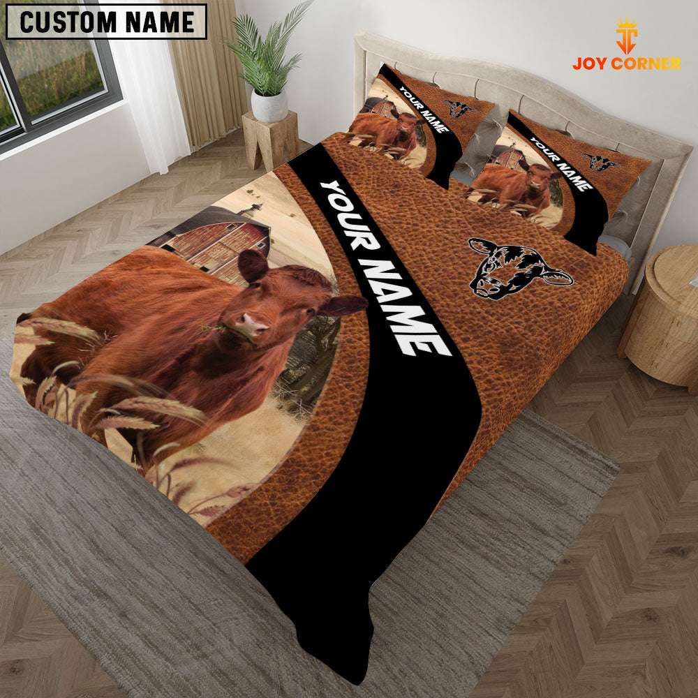 Red Angus On The Farm Customized Name Red Barn Bedding Set