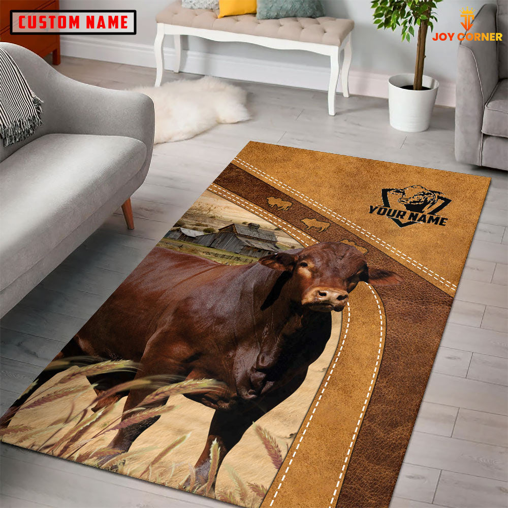 Beefmaster Farming Brown Personalized Name 3D Rug