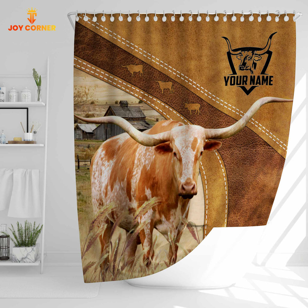 Custom Name Texas Longhorn Pattern Shower Curtain