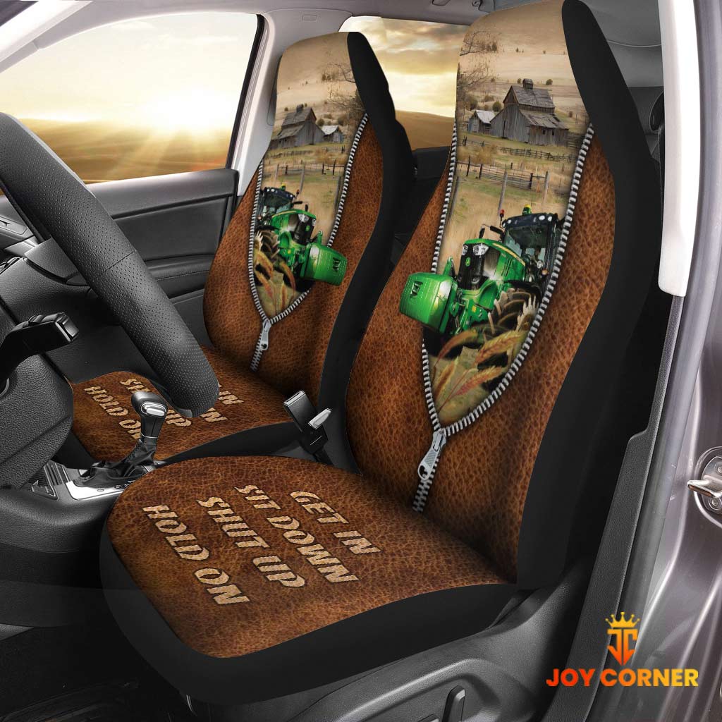 Tractor Zipper Leather Pattern Car Seat Covers Universal Fit (2Pcs)