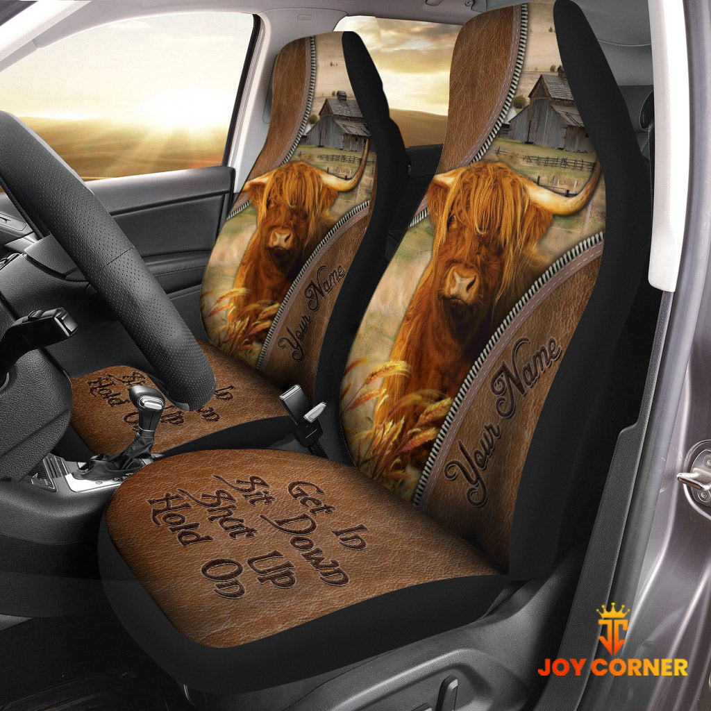 Highland Customized Name Leather Pattern Car Seat Covers (2Pcs)