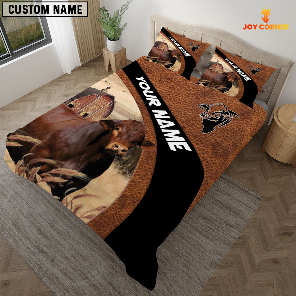 Beefmaster On The Farm Customized Name Red Barn Bedding Set